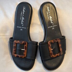 Andrea e Michele Made in Italy Leather Sandals with Tortoise Shell Print Buckle